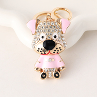 Porte-clés créatif en strass pour chien, breloque mignonne, émail blanc et rouge, accessoires pour clés de voiture, vente en gros