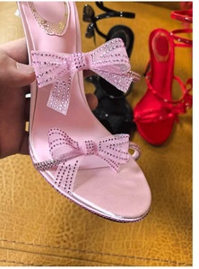 2025 New European American Style Women's Satin Sandals Bowknot One Strap Rhinestones Open <b>Toe</b> High <b>Heels</b> Thin <b>Heels</b> Large Size - Product Image 4
