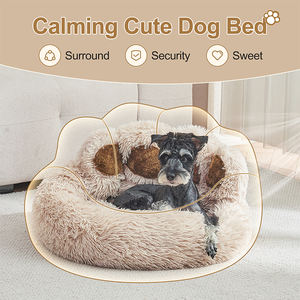 Paw Shape <span class=keywords><strong>Calming</strong></span> Pet Bed, Plush Faux Fur Donut Bed, Lavável à máquina, fundo antiderrapante, cinza - Product Image 4