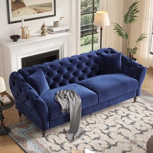 Canapé trois places en velours de style rétro <span class=keywords><strong>français</strong></span> pour salon, avec mousse haute densité, boutons capitonnés classiques, style nordique personnalisé - Product Image 3