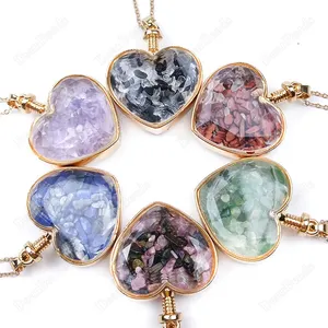 Bouteille de vœux en pierre naturelle, pendentif pour collier, bouteille de vœux, à facettes, transparente, en cristal, cœur, 10 pièces