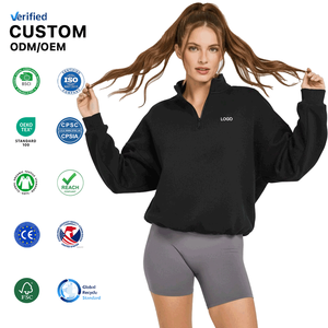 <span class=keywords><strong>Felpa</strong></span> <span class=keywords><strong>con</strong></span> Zip a un Quarto Personalizzata OEM/ODM per Donna, Collo Alto, <span class=keywords><strong>Felpa</strong></span> Corta <span class=keywords><strong>con</strong></span> <span class=keywords><strong>Cerniera</strong></span>, Oversize, Sportiva, per Palestra e Yoga - Product Image 1