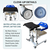 Chaise de transfert hydraulique bleu foncé avec accoudoirs et dossier, fonction toilette, pour personnes âgées et handicapées en réadaptation