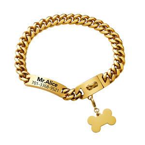 2023 थोक नई शैली अनुकूलित पालतू पालतू आईडी टैग क्यूबन चेन 18 मिमी धातु पिबुल डॉग कॉलर गोल्ड - Product Image 1