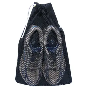 Promotional Black Custom Logo Sport Swim Gym Drawstring Mesh Swimming Bags for shoes