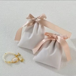 Wholesale Thickened Plush Fabric Bag Bundle Pocket Ring Earrings Necklace Jewelry Bag Jewelry Ribbon Custom Print Logo - Product Image 3