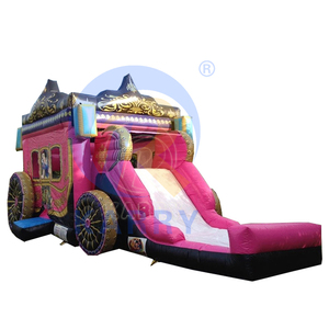 Castillo Inflable con Tobogán Temático de Carruaje de Princesa, Castillo Hinchable con Carruaje Real <span class=keywords><strong>para</strong></span> Alquiler en Fiestas - Product Image 1