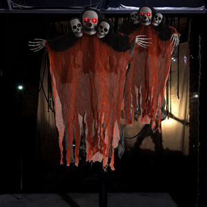 Decorazione di Halloween a 3 teste: Fantasma Scheletro in Garza Strappata, Grande Decorazione <span class=keywords><strong>Horror</strong></span> da Appendere per Casa Stregata e Portico - Product Image 3