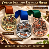 Médailles de Compétition Sportive Personnalisées 30 KM 50 KM 80 KM, Récompenses Équestres d'Endurance avec Rubans Tissés, Fabricant de Médailles OEM ODM