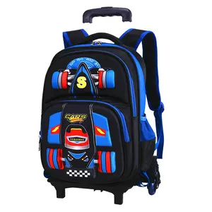 Wholesale Boys Kids Waterproof 3D Polyester Trolley Flash 6 Wheels Primary School Backpack Bags 600D Polyester Plain with Wheels