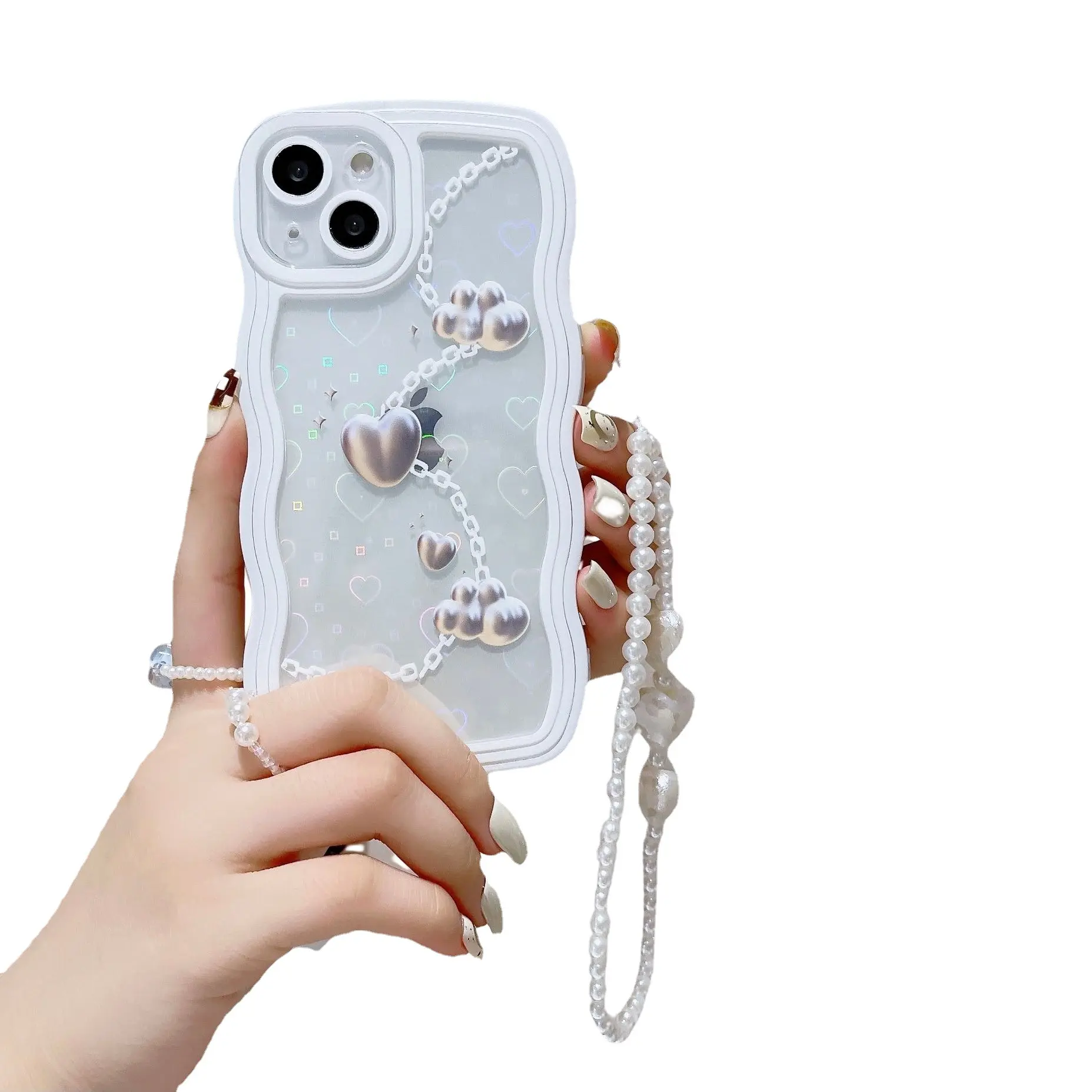 Miglior prezzo custodia per telefono carina per Iphone 13 14 15 Pro Max Love Girl cuore 3D custodia protettiva onda Anti goccia