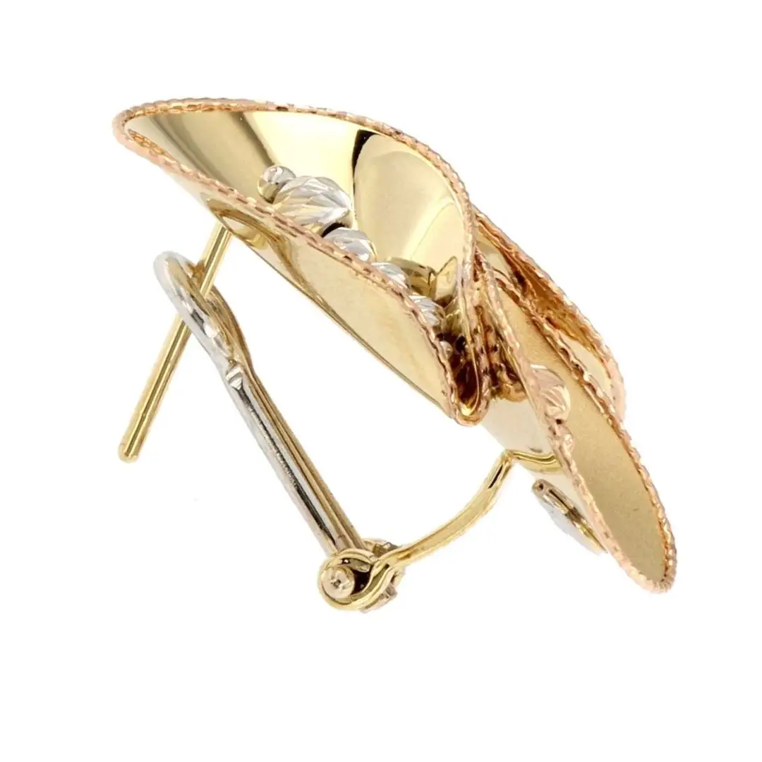 Best Italian quality luxury style yellow 18 k gold plated silver wire slab flowers earrings for women
