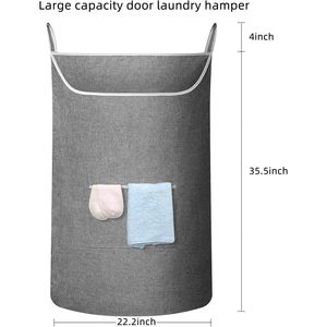 Panier à linge suspendu extra-large gris rectangulaire avec poche frontale pour le rangement des vêtements, type crochet pour fixation sur porte ou mur - Product Image 2