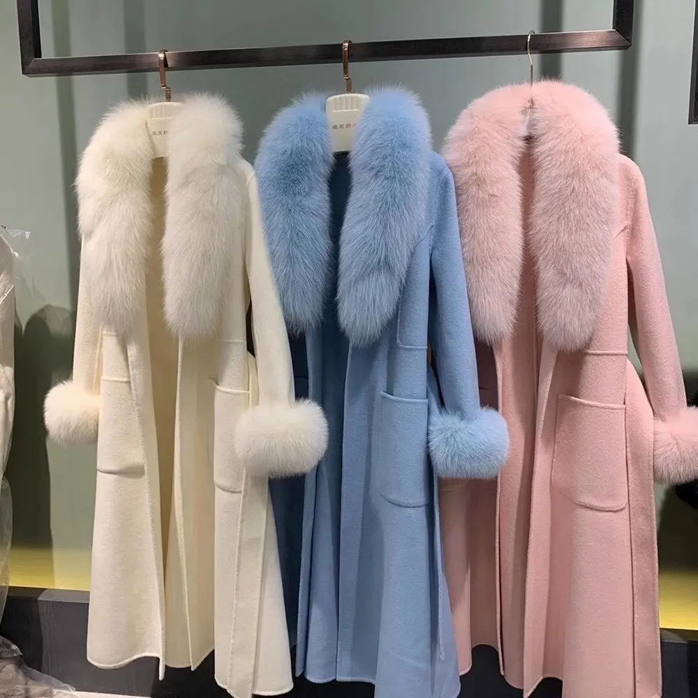 Hàng Mới Về Áo Khoác Len Thật 100% Áo Khoác Cashmere Nữ Có Cổ LÔNG CÁO