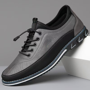Chaussures décontractées pour hommes en cuir véritable, lacets élastiques, semelle souple, baskets respirantes, confortables pour la marche, toutes saisons - Product Image 5