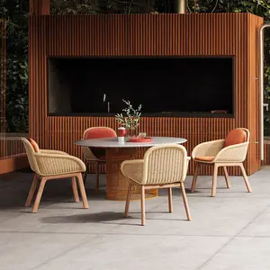 Nordic halaman Modern kayu jati restoran furnitur kafe taman kursi rotan anyaman kursi makan luar ruangan