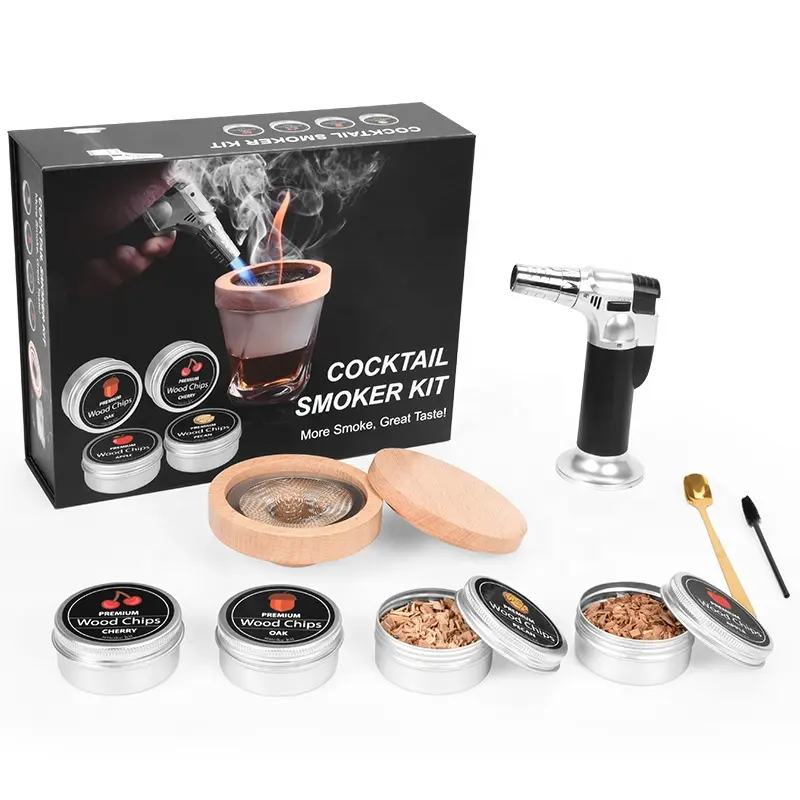 4 Cans Wood Chips Bourbon Smoker Special Gift Set Premium Wooden Infuser Chimney Cocktail Smoker Kit