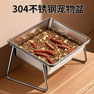 ชามอาหารสัตว์เลี้ยงสแตนเลสแบบยกสูง มุมเอียง 15 องศา ป้องกันคอ สำหรับสุนัขและแมว ความสูง 12 ซม. - Product Image 4