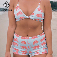 Op maat gemaakte speelse stranddierenprint knoop bikini met vier hoeken, hoogwaardige gerecyclede nylon bikini's strandkleding