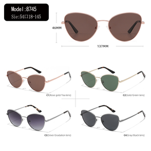 แว่นกันแดดทรงแคทอายโลหะแบบมีโลโก้สั่งทำ เลนส์ไล่เฉดสี สำหรับทุกเพศ กรอบเต็ม ดีไซน์ลำลอง ป้องกันรังสียูวี 100% - Product Image 2