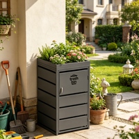 Abri moderne pour poubelle à roulettes simple de 240 L avec jardinière supérieure, couvercle de poubelle en métal durable pour cour publique