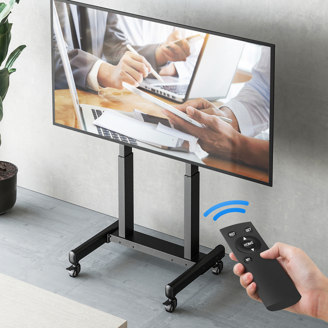 Motorized Mobile TV Cart Steel 120kg Capacity Universal Fits 55"-100" TVs Max VESA 800X600mm Height Adjustable 5-Year Warranty