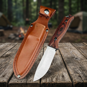 Couteau de chasse artisanal DIY, lame en acier inoxydable, pointe tombante, bord droit, épaisseur 0,38 mm, manche en bois, étui en cuir - Product Image 3