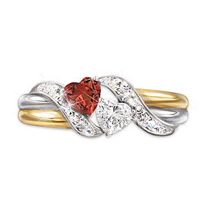Elegante anello con zirconi cubici a forma di cuore per donna, con montatura a pavé, tono argento e oro, gioielli di moda H094 - Product Image 3