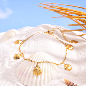 Tobillera de Acero Inoxidable con Baño de Oro de 18K, Estilo Océano, con Dije de Concha, Joyería de <span class=keywords><strong>Pie</strong></span> Personalizada - Product Image 3