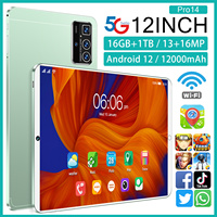 Tablette Android 12 pouces double SIM 8 Go + 256 Go, écran capacitif 14 Pro, processeur MTK Octa Core, fonction d'appel éducative, nouveauté