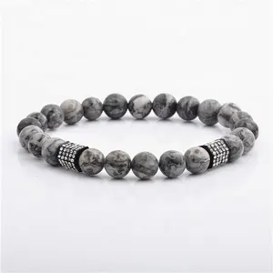 Hot Selling Cz Mirco Pave Crown Charm Crack Crystal Stone Beads Handmade Men Bracelet