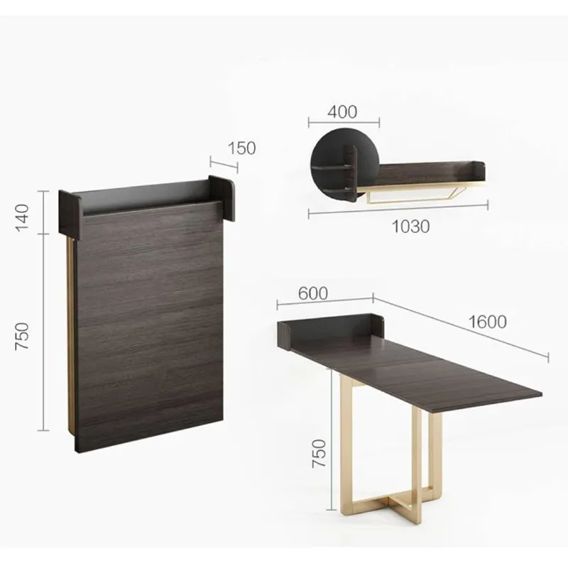 Luxury modern space saving extendable gold metal legs dining table set modern furniture