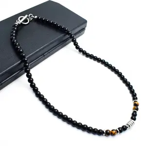 Fashion Hip Hop Stainless Steel Accessories Necklace Jewelry Natural Tiger Eye Stone Beads Necklace Men