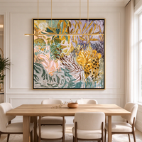 Peinture murale florale abstraite, art floral, peinture acrylique, fleurs colorées, peinture impressionniste de jardin, grande toile texturée à l'huile