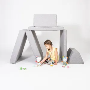 金沃6件套记忆泡沫软沙发北欧儿童模块化粉色灰色泡沫儿童游戏沙发