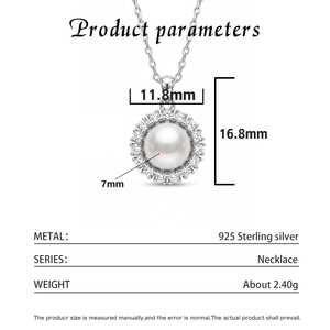 Classic Sunburst Baguette CZ Natural Freshwater Pearl Pendant Necklace <b>Silver</b> Plated Copper Jewelry Halo <b>Choker</b> Women Bridal - Product Image 6