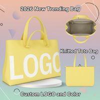 Sac à main en polyester tricoté tendance, couleur unie, sac fourre-tout réutilisable, ouverture supérieure, portable pour un usage quotidien, toutes saisons