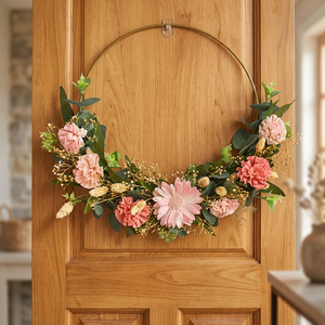 Corona de Flores Redonda Romántica de Metal, Arreglo Floral Decorativo Hecho a Mano para Boda - Product Image 2