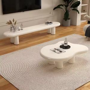 Ensemble de table basse moderne pour la maison, crème blanche, forme de nuage ondulé, design de table centrale, salon - Product Image 4