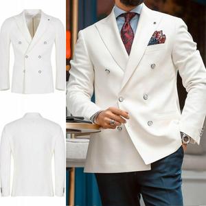 Bianchi da sposa <span class=keywords><strong>sposo</strong></span> abiti da uomo <span class=keywords><strong>doppiopetto</strong></span> Costume Homme Slim Fit abiti da uomo migliore uomo smoking Blazer 2 pz giacca + pantaloni - Product Image 1