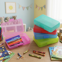 Boîte de rangement en plastique PP transparente et colorée pour la maternelle, boîte à jouets, trousse à crayons, boîte à crayons de couleur, organisateur de table 20x13.5x5cm