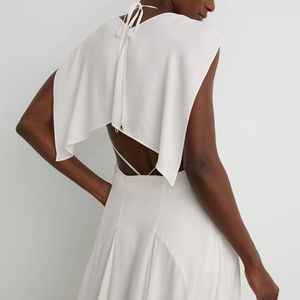 Vestido largo blanco de mujer con cuello halter, estilo casual, con cuello en V profundo y superposición drapeada, ideal para la noche - Nueva Colección 2026 - Product Image 4