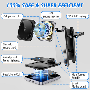 Cargador Inalámbrico Magnético 3 en 1 Certificado Tipo-C, Soporte para Teléfono de Aleación de Aluminio, Plegable, Portátil, de Escritorio, Carga Rápida de 15W - Product Image 5