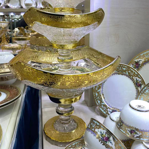 Juego de plato de fruta de vidrio dorado, decoración para sala de estar, jarra de caramelo, cuenco de cubo de fruta, checo, bohemio, 9 Uds. - Product Image 1