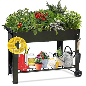 Jardinière en métal avec étagère et roulettes, support de plantes d'extérieur pour fleurs et légumes, style rustique, finition thermolaquée - Product Image 1