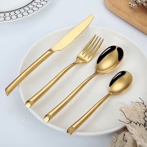 Best Sale Gold Cutlery Set Modern Western 18/0 Stainless Steel Dinner Fork Spoon Cutlery <b>Flatware</b> Set for Restaurant - Product Image 3