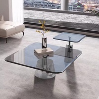 Table basse en verre de luxe de style moderne avec base en acier inoxydable ensemble de table centrale carrée pour meubles de salon et de maison