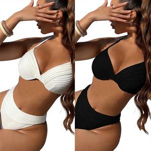 Bikini intero da donna sexy a tinta unita 2024 con supporto in acciaio e tessuto a costine D533R - Product Image 1