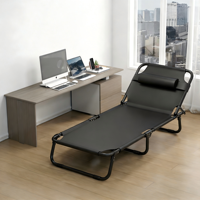 Chaise longue portable pliable avec cadre en acier, dossier et appui-tête réglables, pour extérieur, piscine, plage, parc, voyage, repos, camping