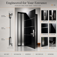 Porte d'entrée pivotante moderne en acier inoxydable noir brillant, simple, avec serrure électronique intelligente antivol pour villa et hôtel